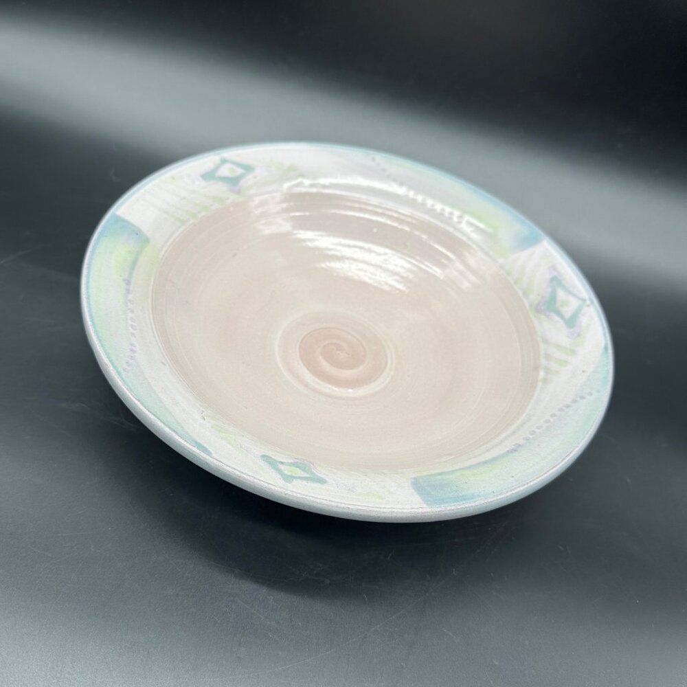 Vintage Handmade Art Pottery Bowl Pastel Abstract Geometric Signed Richie 1996